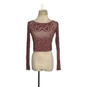 Down From Under deep rose eyelet long sleeves crop top size XS